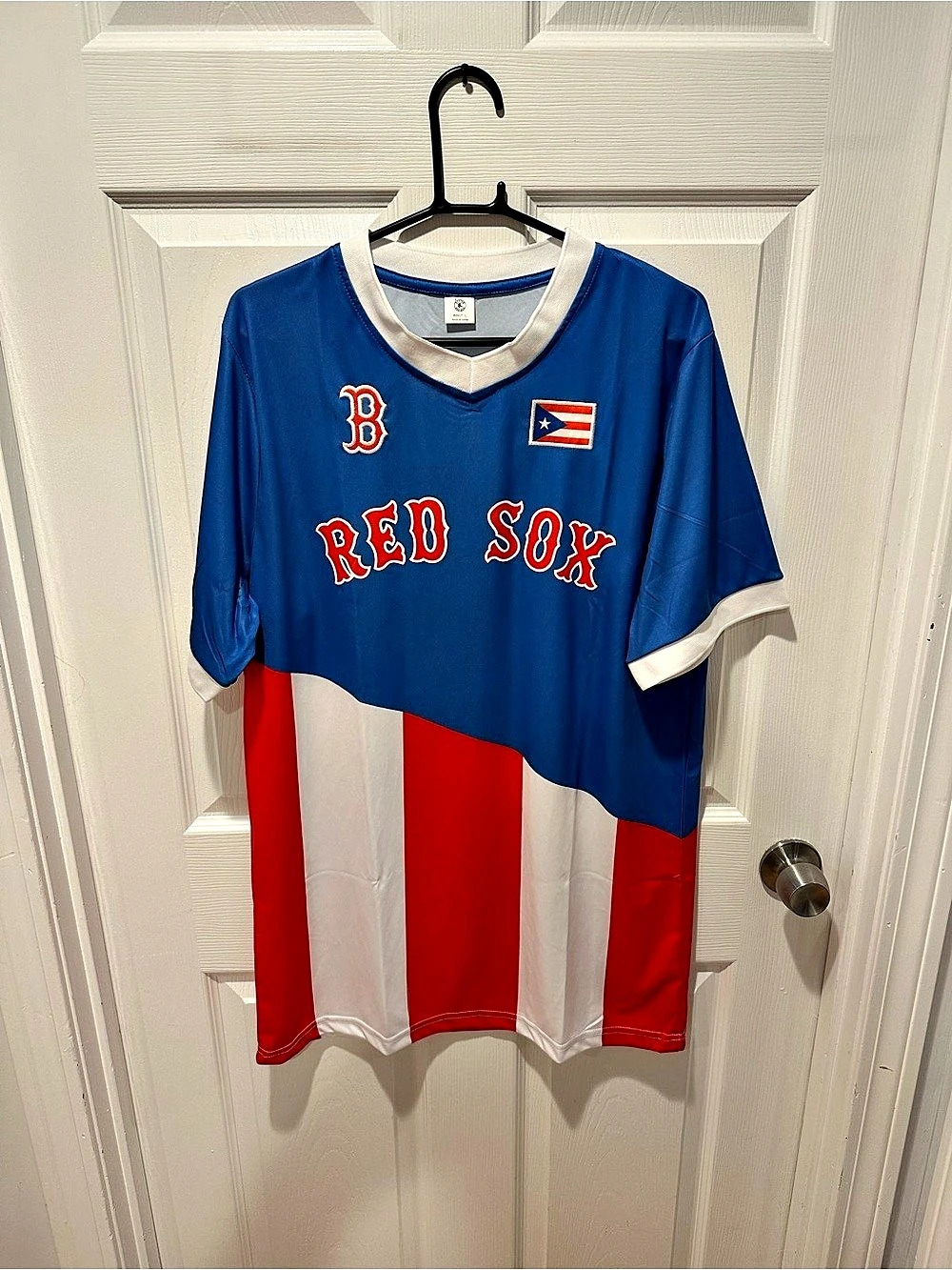 Boston Red Sox Puerto Rico Flag Celebration SGA Baseball Jersey Shirt Adult L